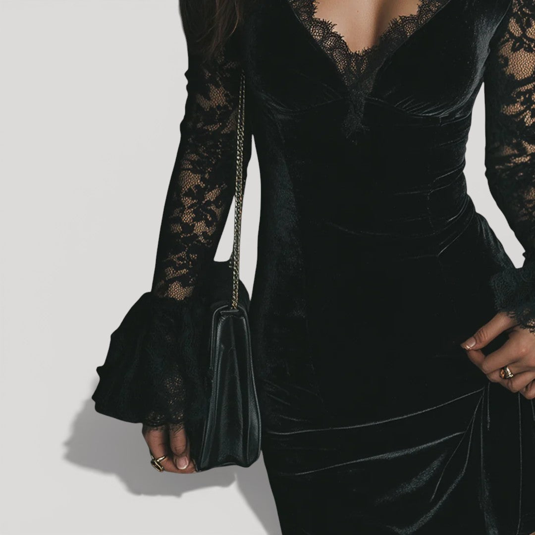 RAVEN – LACE VELVET DRESS